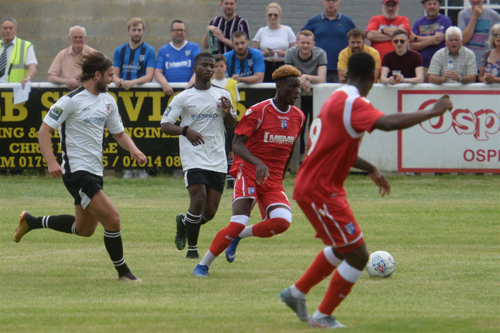 Gillingham striker Mikael Ndjoli (left) and Brandon Hanlan (number nine) in action at Faversham Picture: Chris Davey