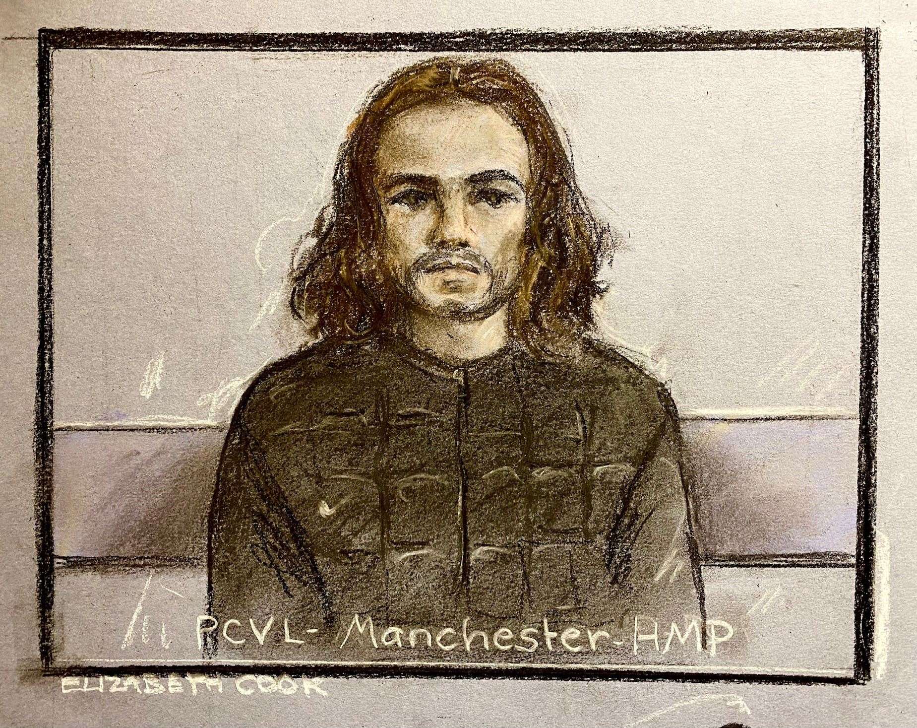 Court artist sketch of Connor Chapman appearing at Liverpool Crown Court via videolink from HMP Manchester in January (Elizabeth Cook/PA)