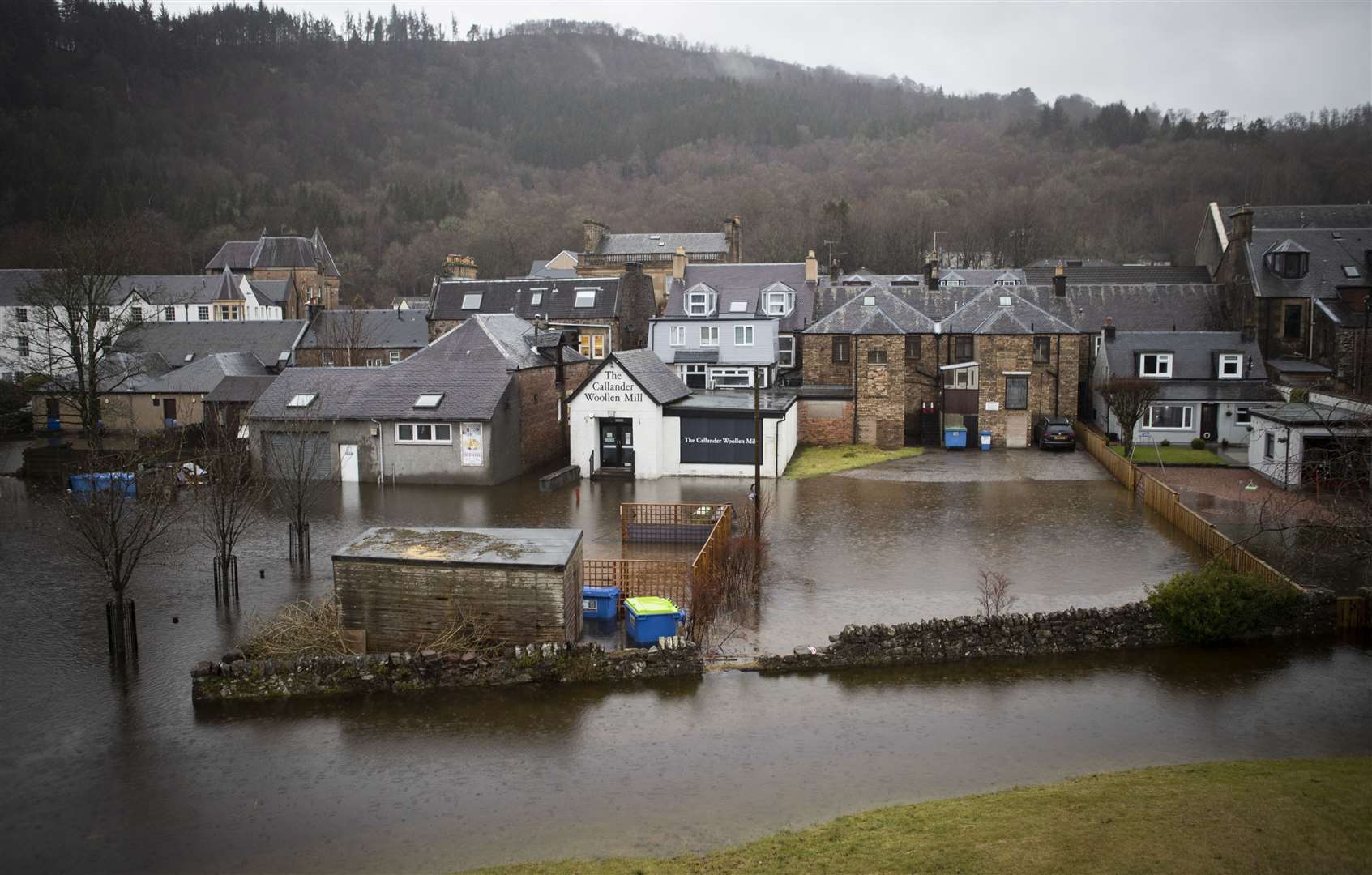 Parts of Callander in Stirlingshire were flooded when the River Teith burst its banks (Jane Barlow/PA)