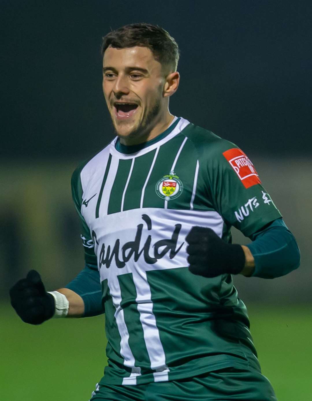 Delight for two-goal Ashford forward Louis Collins after scoring against Erith Town on Saturday Picture: Ian Scammell