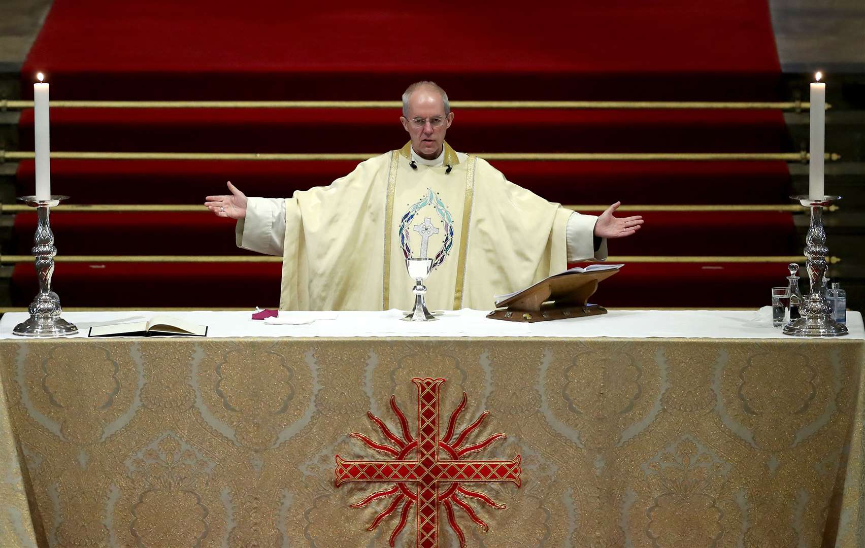 The Archbishop of Canterbury Justin Welby during the Easter Day Choral Eucharist service at Canterbury Cathedral (Gareth Fuller/PA)