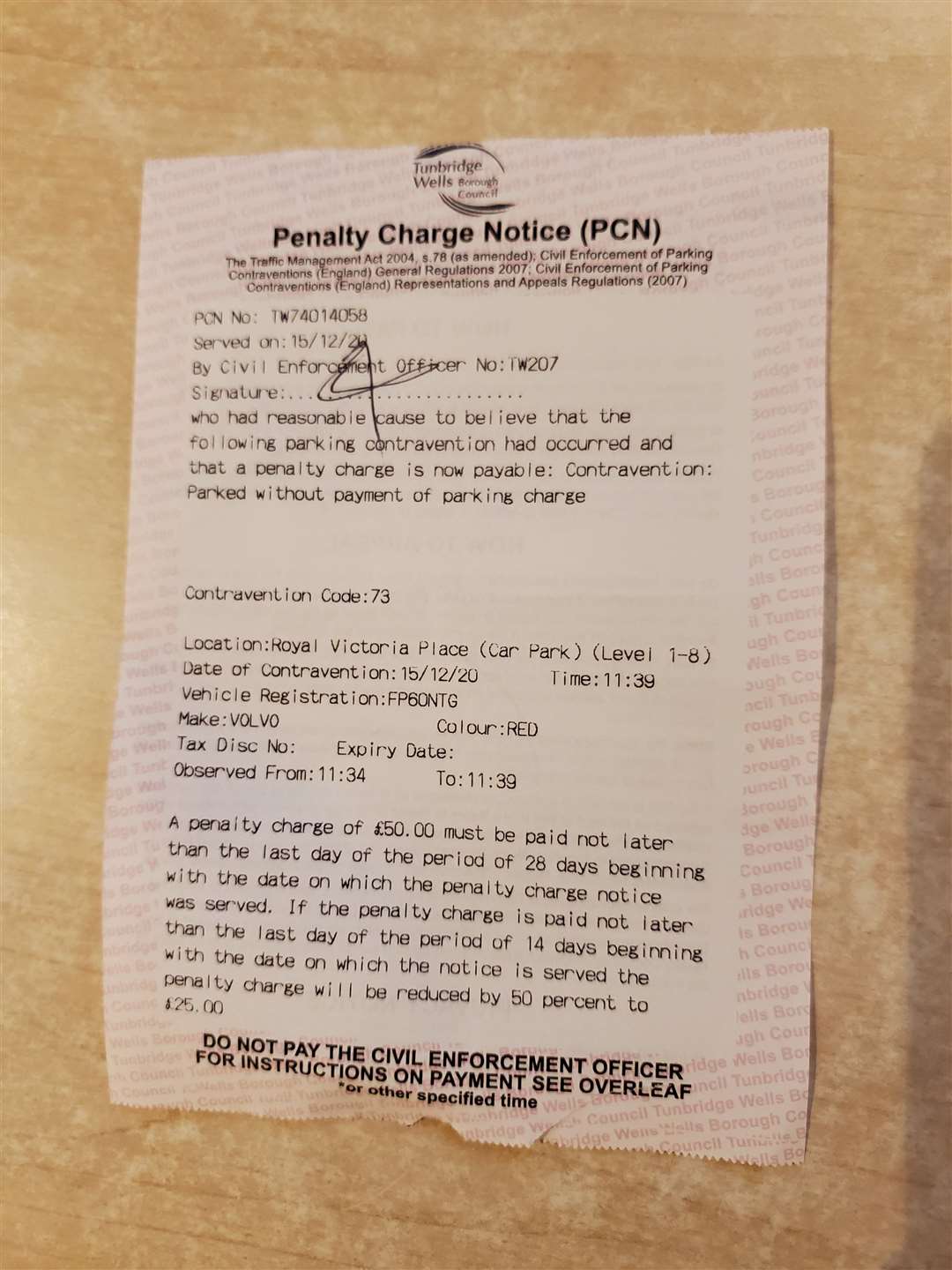 Neil Frost's penalty notice