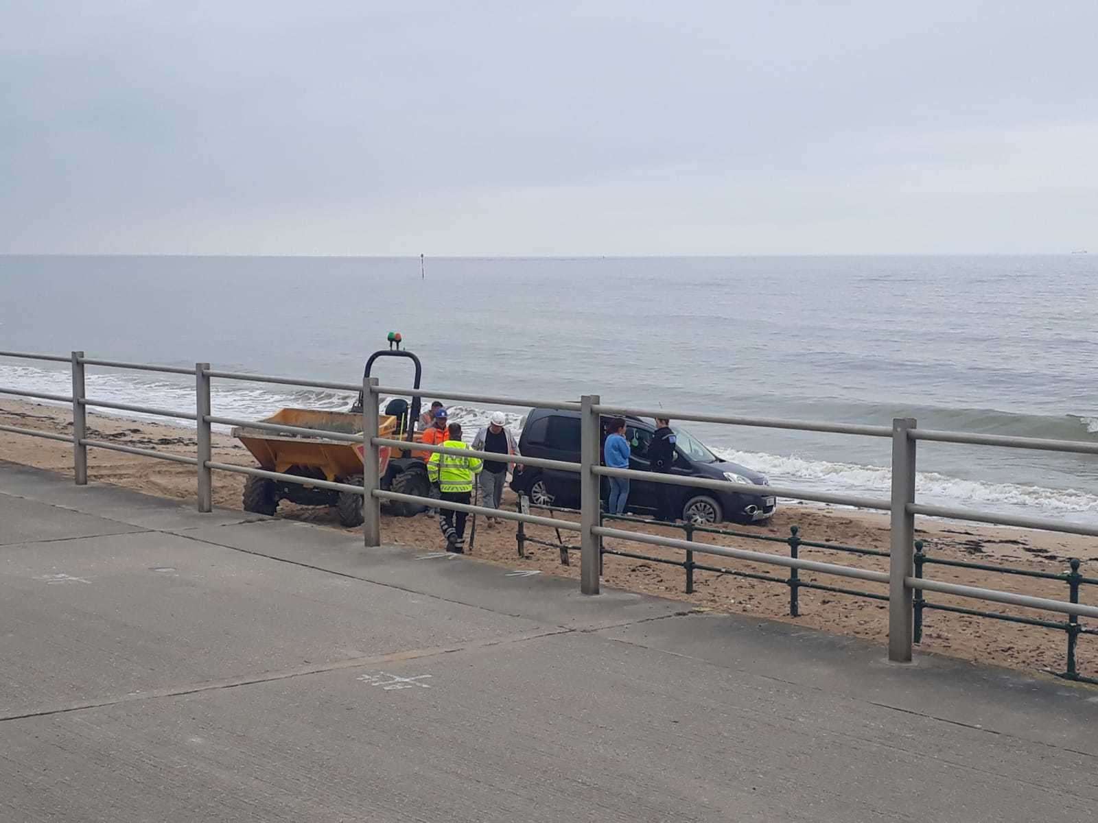 A car became stuck on Margate Main Sands. Picture: Jodie Ellena