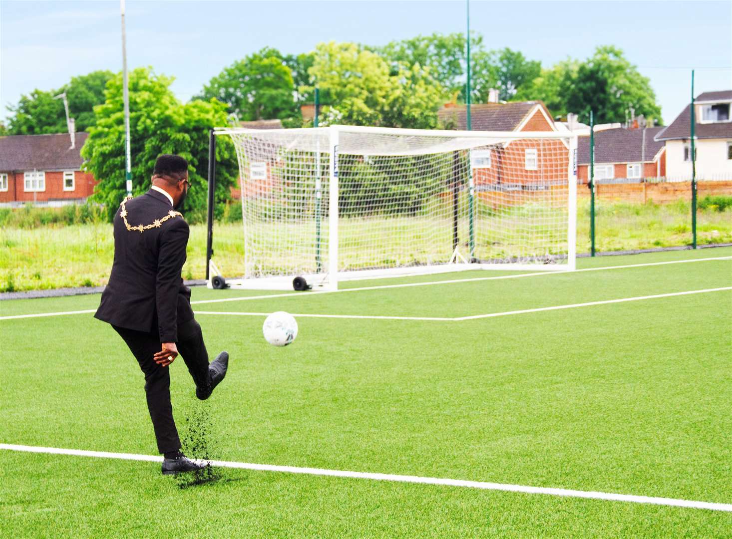 New Mayor of Gravesham Cllr Daniel Adewale King tested out the 3G pitch. Picture: Courtney Charlton