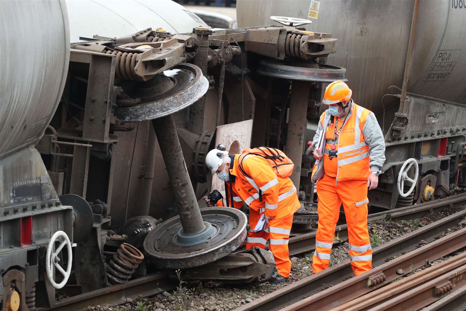 Engineers inspect the damage at the scene in Sheffield (Danny Lawson/PA)