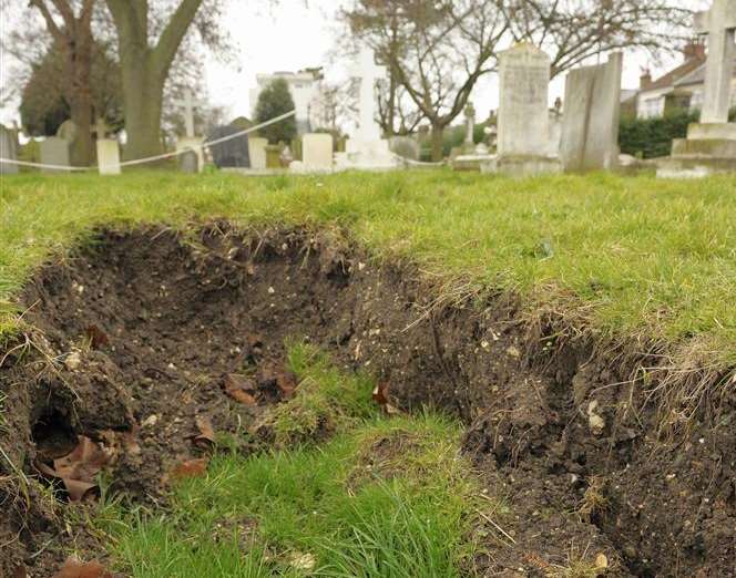 The top layer of turf has fallen into the ground