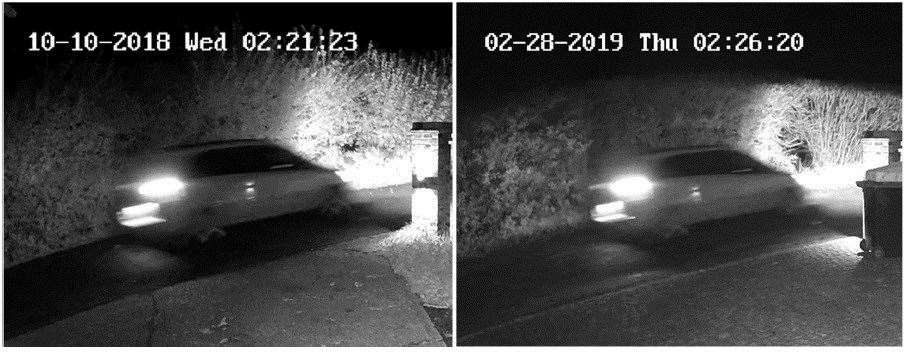 Lacomba's car was captured on CCTV at Littlefields in Plaxdale Green Road on the night Sarah Wellgreen disappeard in October 2018. The image on the left is from the night itself, while the image on the right is from a police reconstruction using Lacomba's car in Febuary 2019