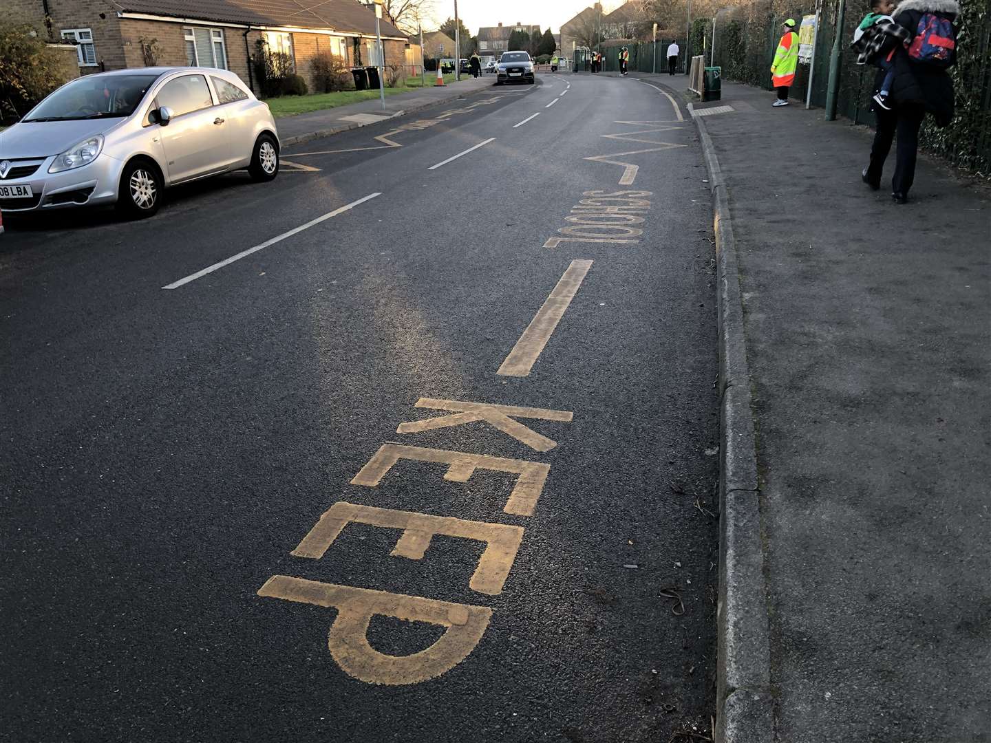 Many parents park and stop on the zig-zag lines outside the gates