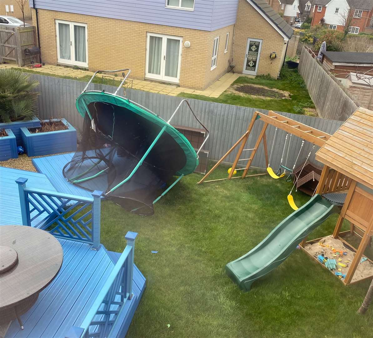 This trampoline blew into Serena Tadd's garden on St Mary's Island