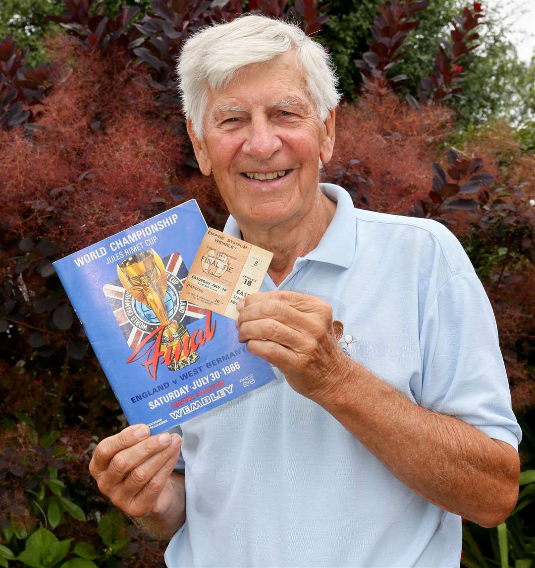 Bryan holding his 1966 World Cup final ticket