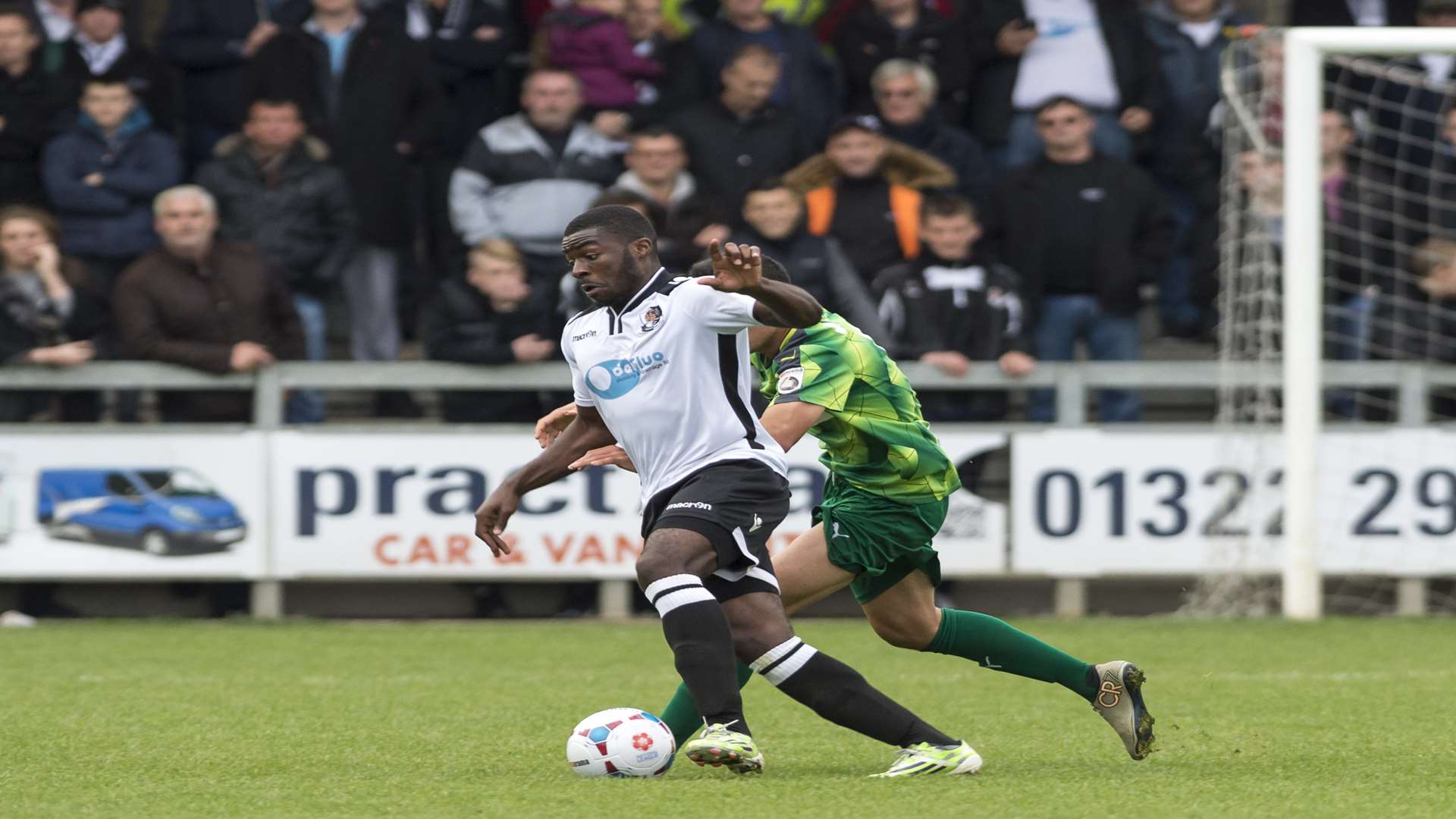 On-loan defender Mark Onyemah on the ball for Dartford against Hemel Picture: Andy Payton