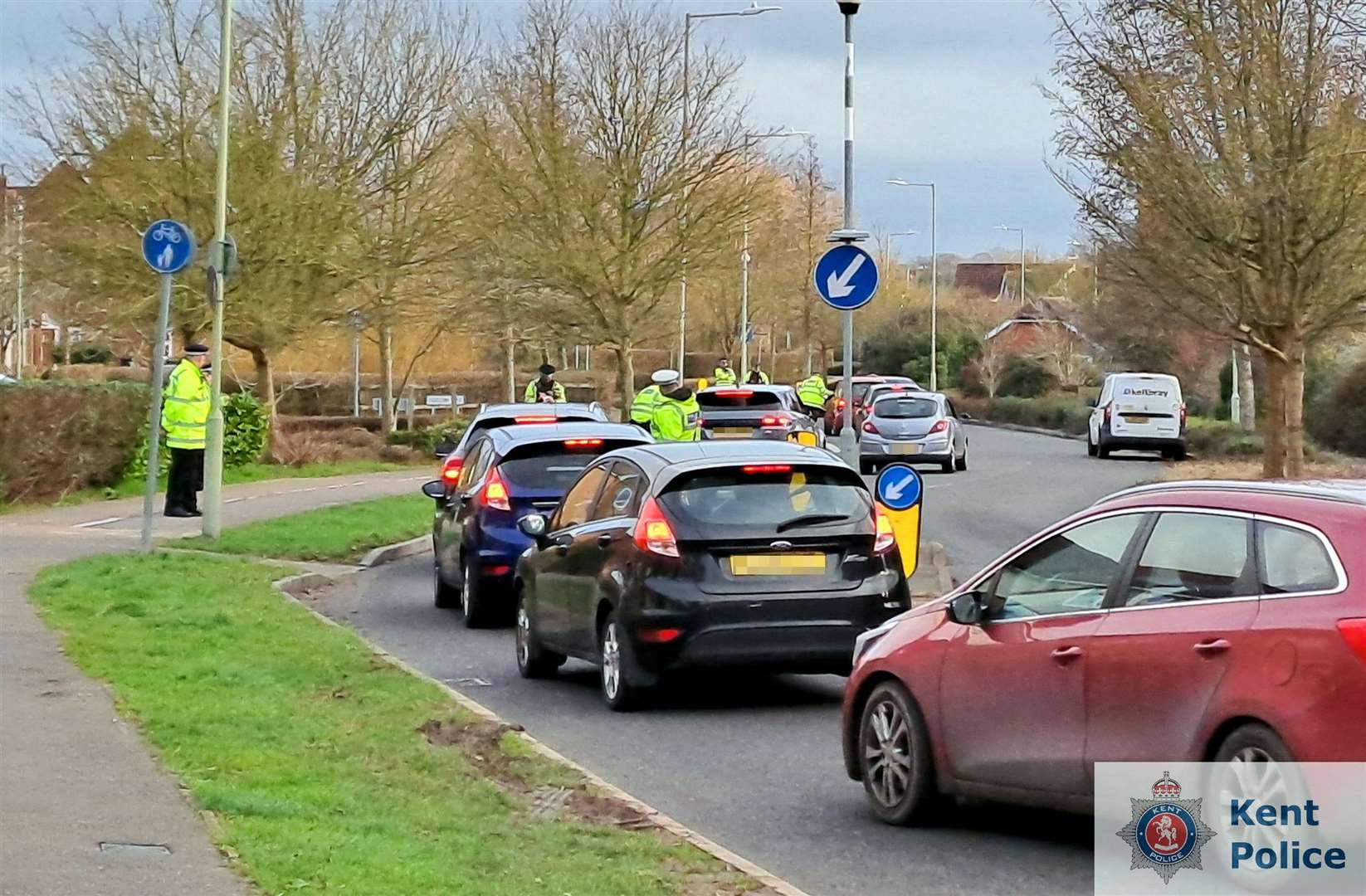 Officers were speaking to residents and drivers after the incident in Coulter Road, Ashford. Picture: Kent Police