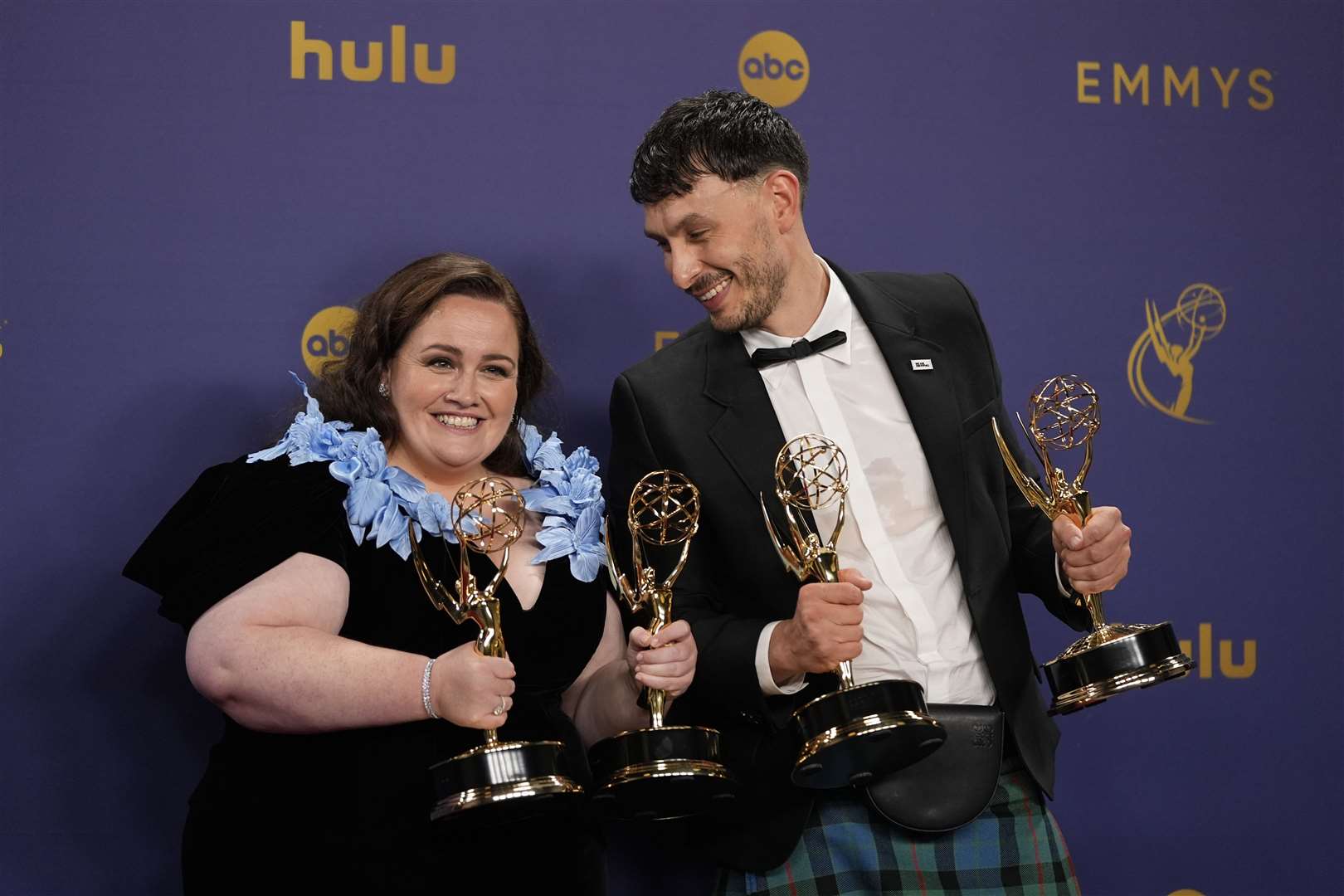 Jessica Gunning took home an award as supporting actress in a limited or anthology series, alongside the show’s creator Richard Gadd (Jae C Hong/AP)