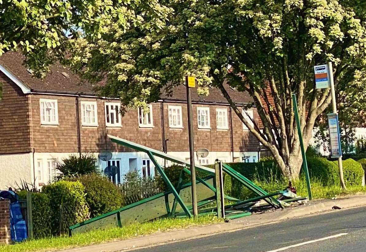 A vehicle has hit the bus stop along the A28 in St Michaels near Tenterden. Picture: Sue Ferguson