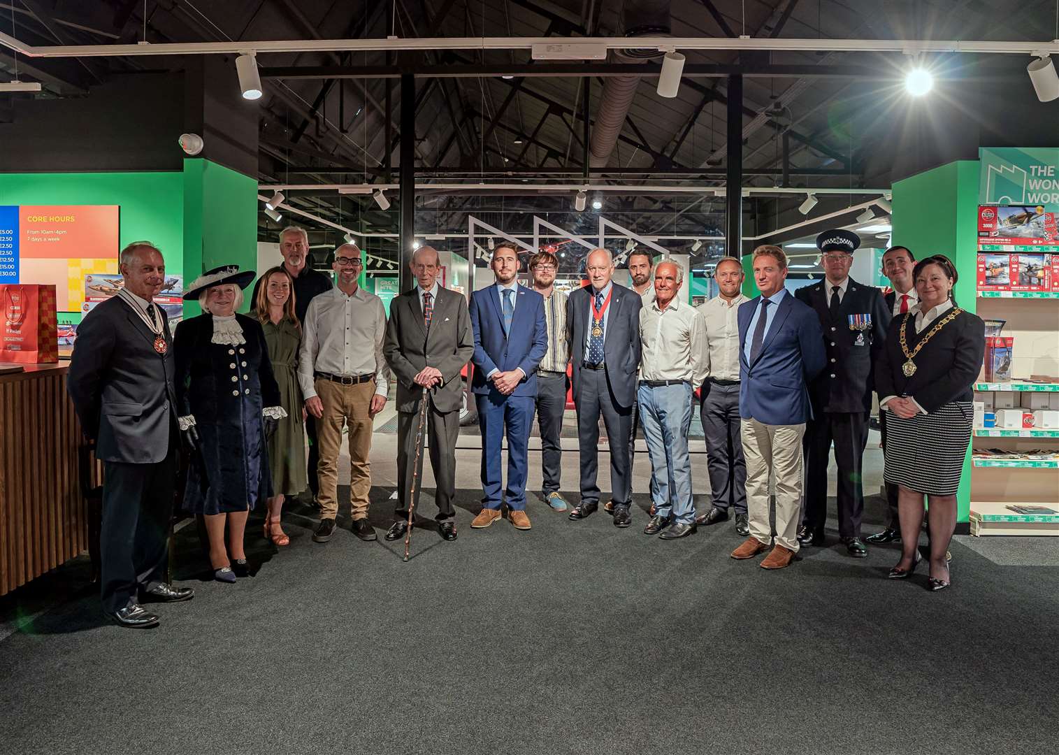 Staff gather for a photo with the royal visitor. Picture: Hornby