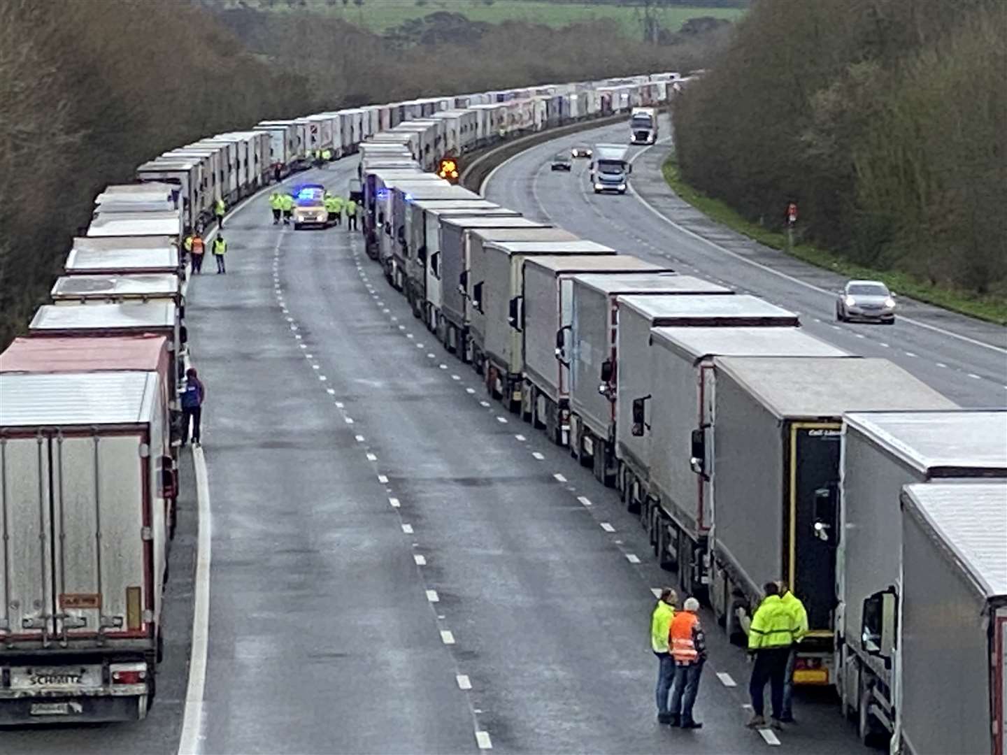 Lorries between Junction 10a for Ashford and Junction 11 for Hythe