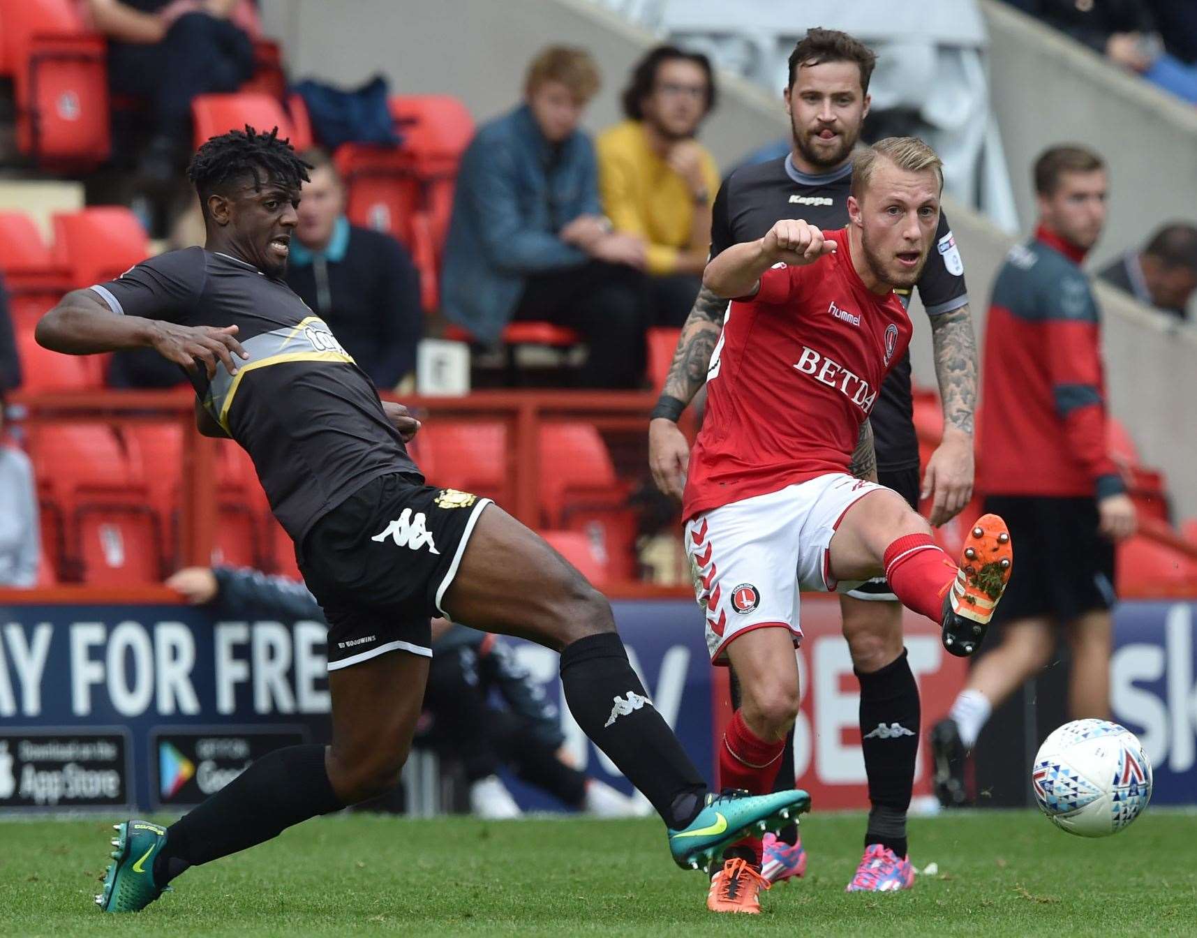 Chris Solly normally featured at right-back for Charlton but Fleet used him in midfield on his debut. Picture: Keith Gillard