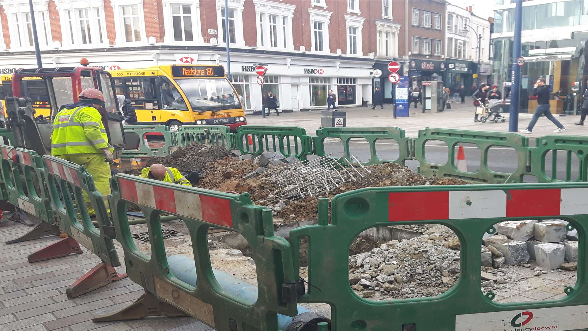 Water is flowing down Gabriels Hill after a main burst outside Lush on King Street