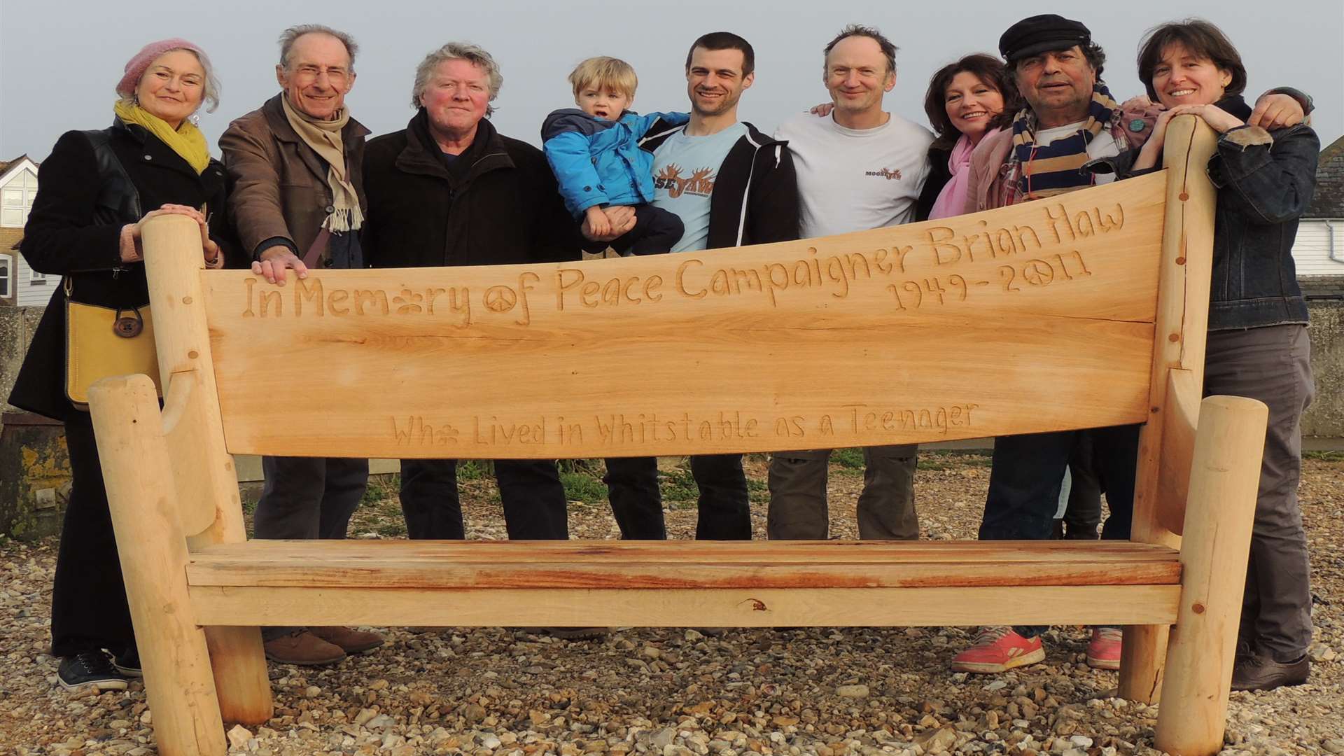 Bench designers and local campaigners with the Brian Haw Memorial Bench.