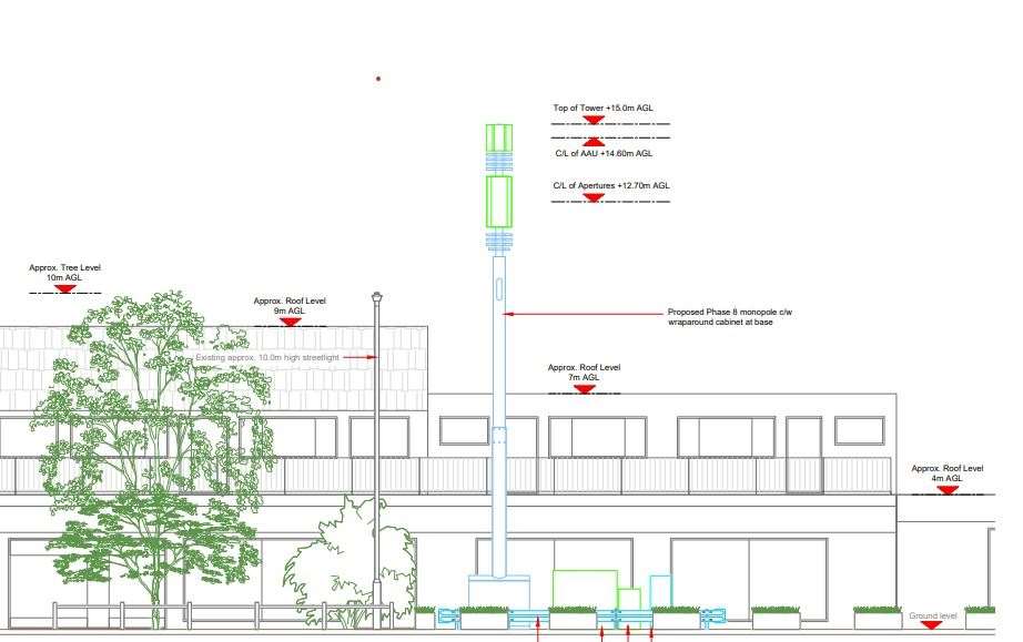 The plan for the phone mast outside Dominos on Boughton Parade, Loose