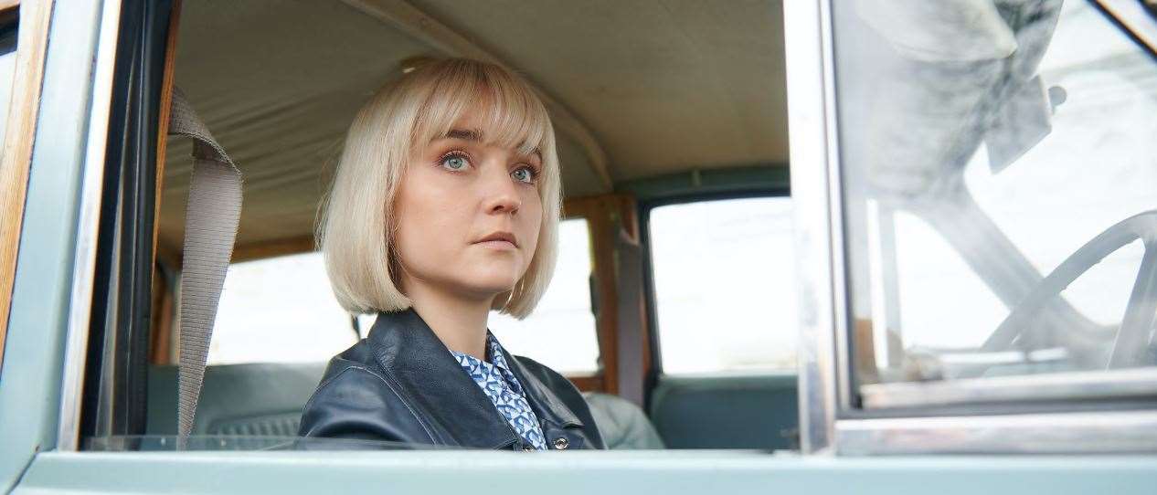 Florence Hill as Matilda Stone at the wheel of her Morris Minor. Picture Rob Baker Ashton