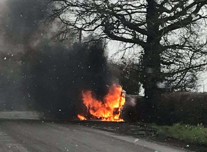 A caravan alight in Mile Oak Road, Paddock Wood. Photo: Cheryl Stevens