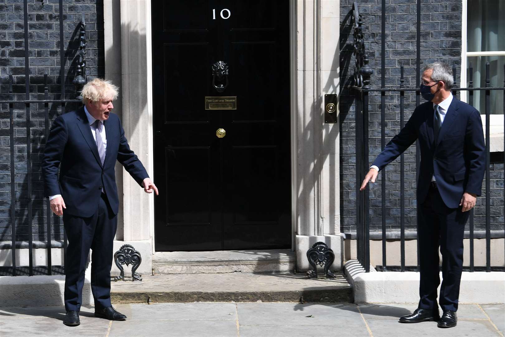 Prime Minister Boris Johnson welcomes Nato secretary-general Jens Stoltenberg to 10 Downing Street (Stefan Rousseau/PA)