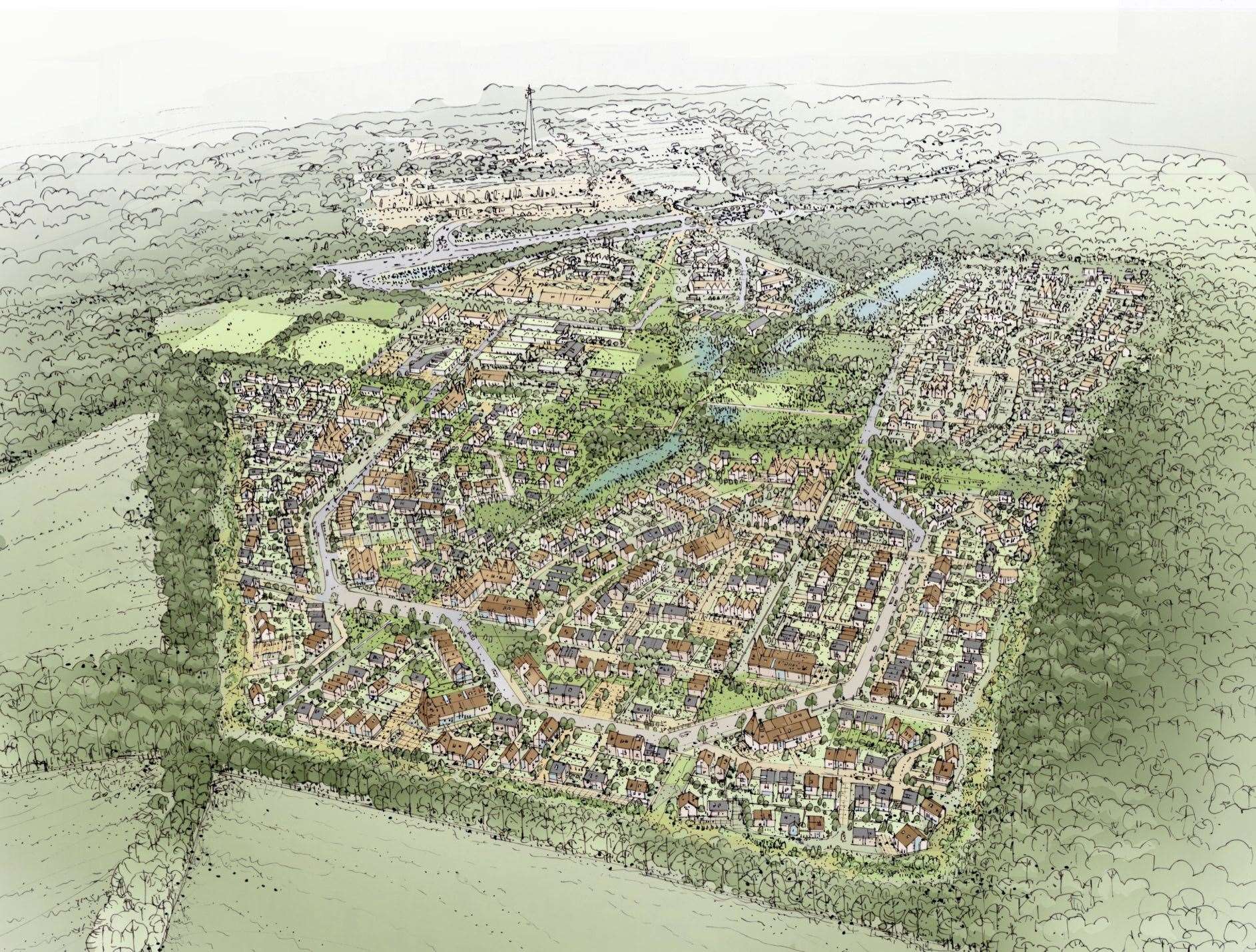 An aerial map showing the plans for 1,800 homes at Winterbourne Fields. Picture: Shaptor Capital