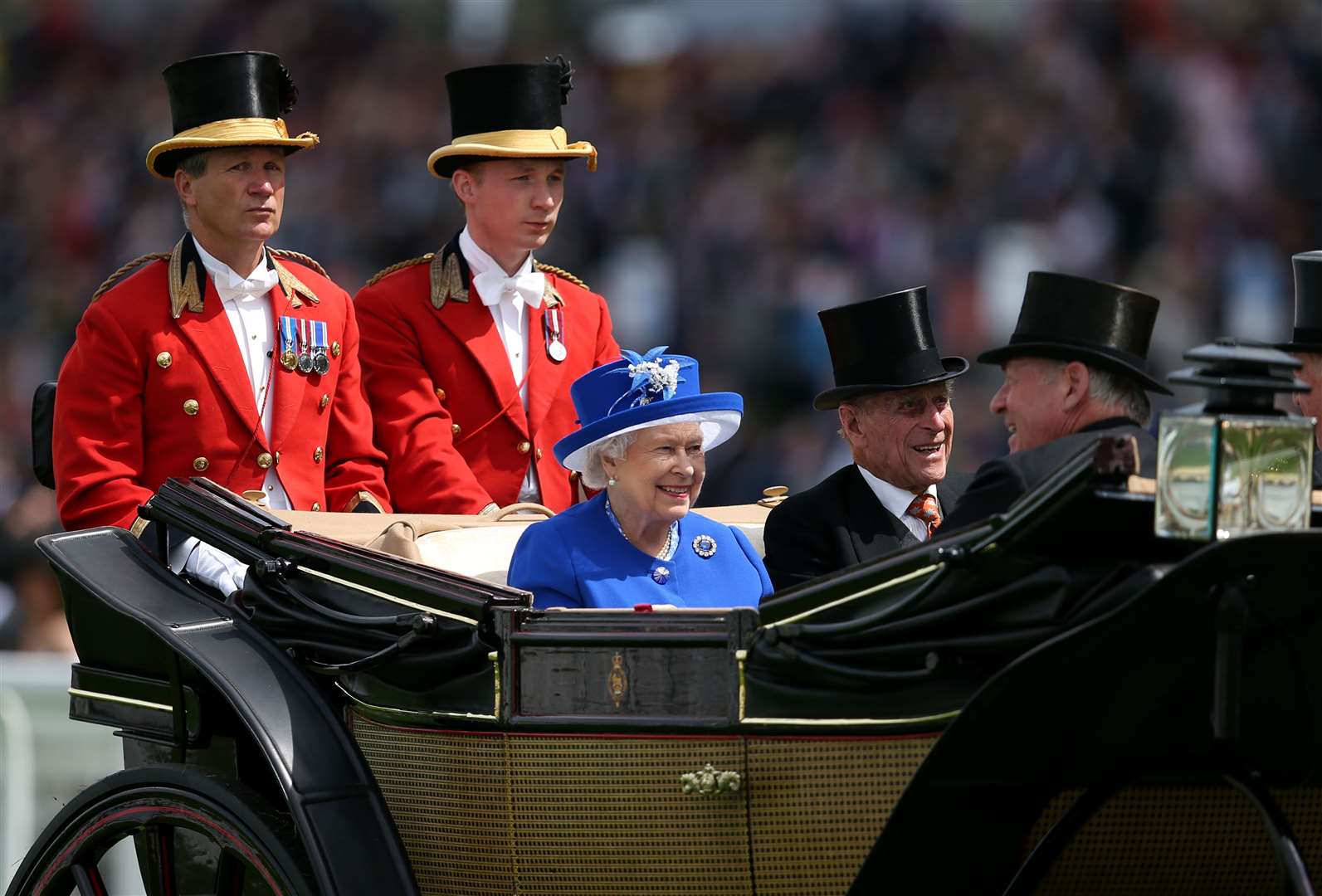 The Queen and the Duke of Edinburgh with Lord Vestey during the royal carriage procession at Ascot in 2015 (David Davies/PA)