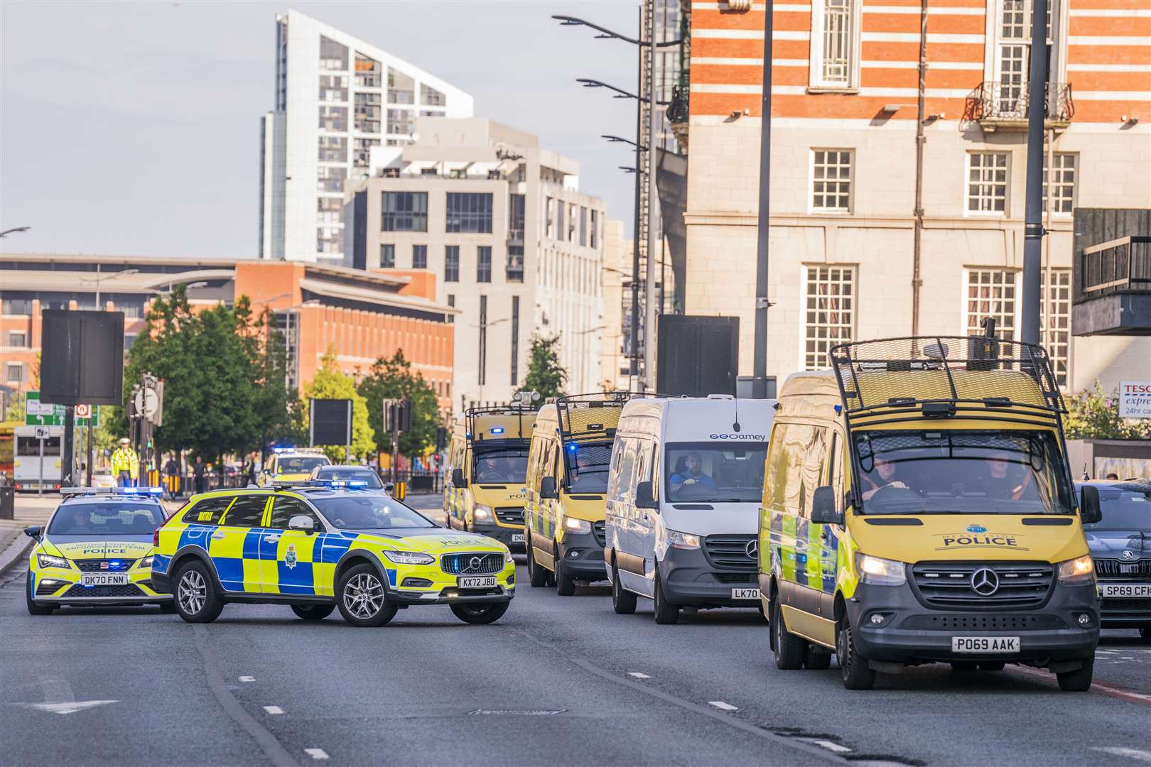 A prison van was surrounded by police vehicles as it carried Axel Rudakubana to court (Danny Lawson/PA)