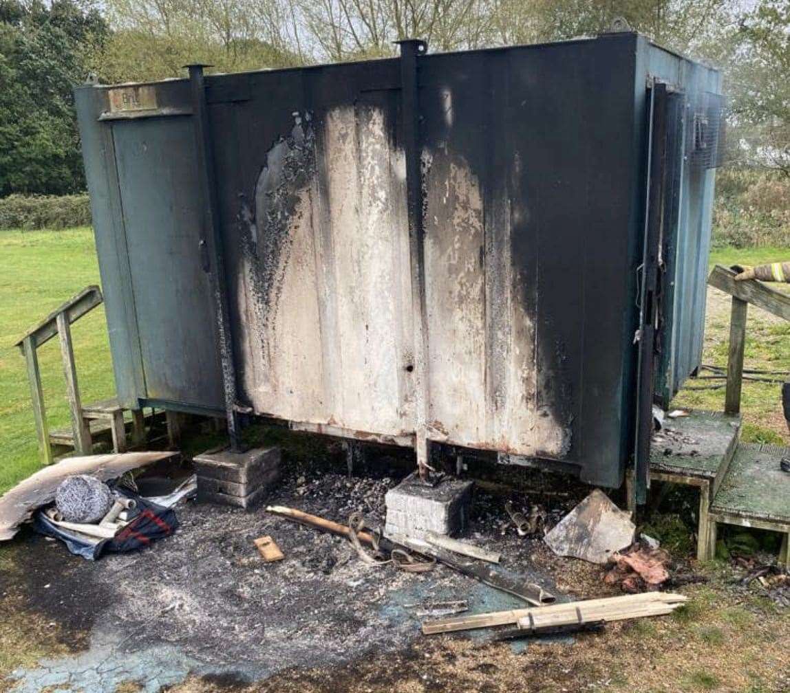 The aftermath of the fire at Rolvenden Tigers FC. Pic: Rolvenden Tigers FC