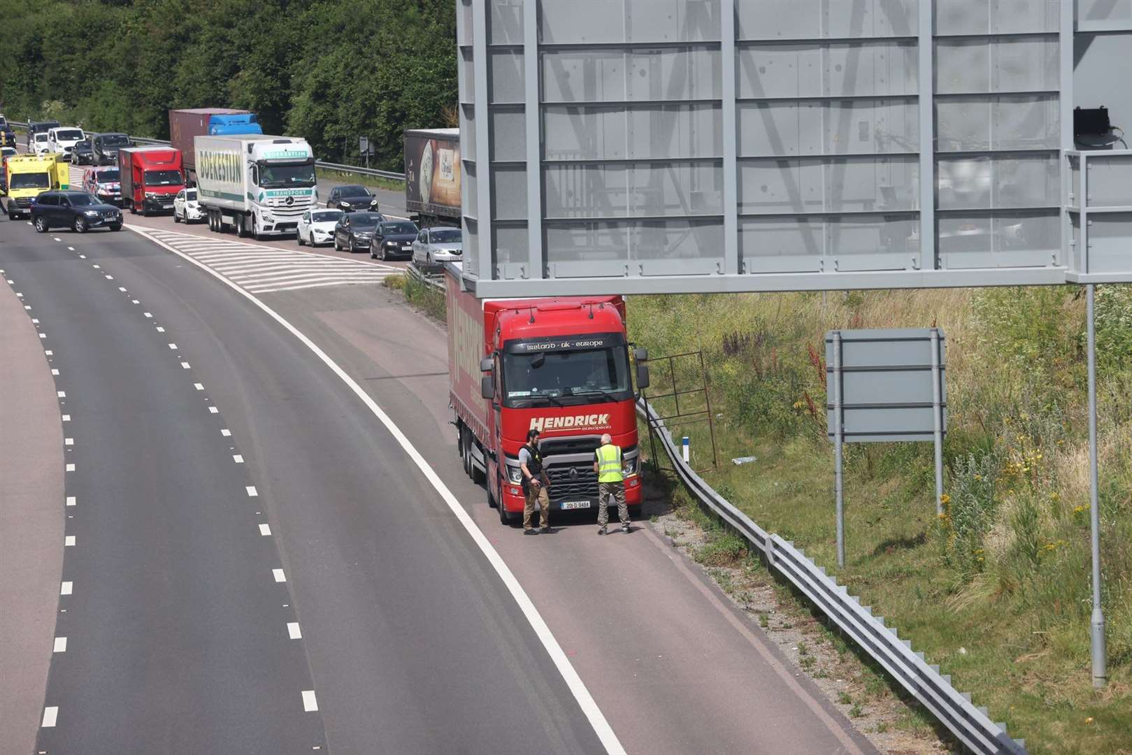 The coastbound carriageway of the M20 near Junction 4 for Leybourne is blocked. Picture: UKNip (57390584)