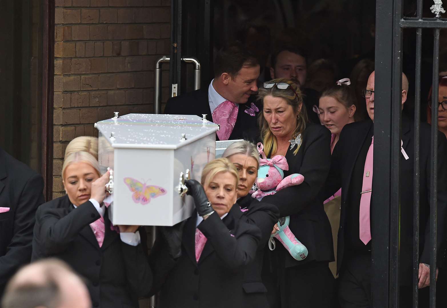 Olivia Pratt-Korbel’s coffin as it is carried out of St Margaret Mary’s Church in Knotty Ash (Peter Powell/PA)