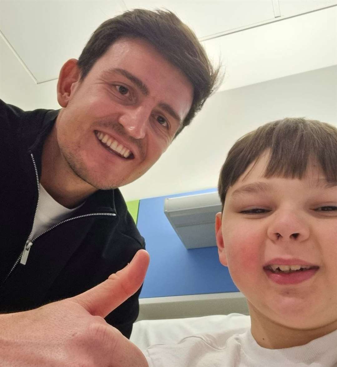 England and Manchester United FC defender Harry Maguire visited the youngster in hospital. Picture: @tonyhudgell.bem