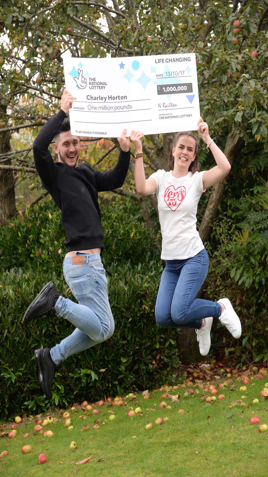 Charley Horton and girlfriend Emma Fisher of Ashford who broke the Friday 13th curse by winning £1 Million on the National Lottery.