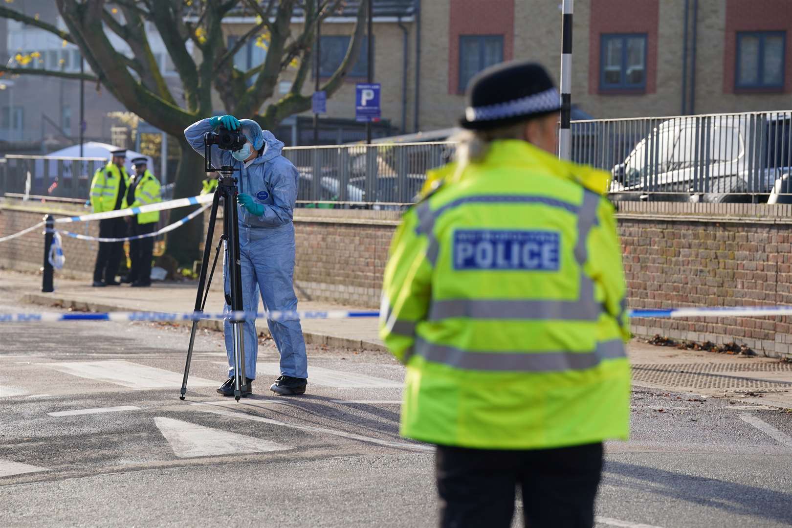 Police officers at the scene in Hackney, east London, where Lianne Gordon died (Lucy North/PA)