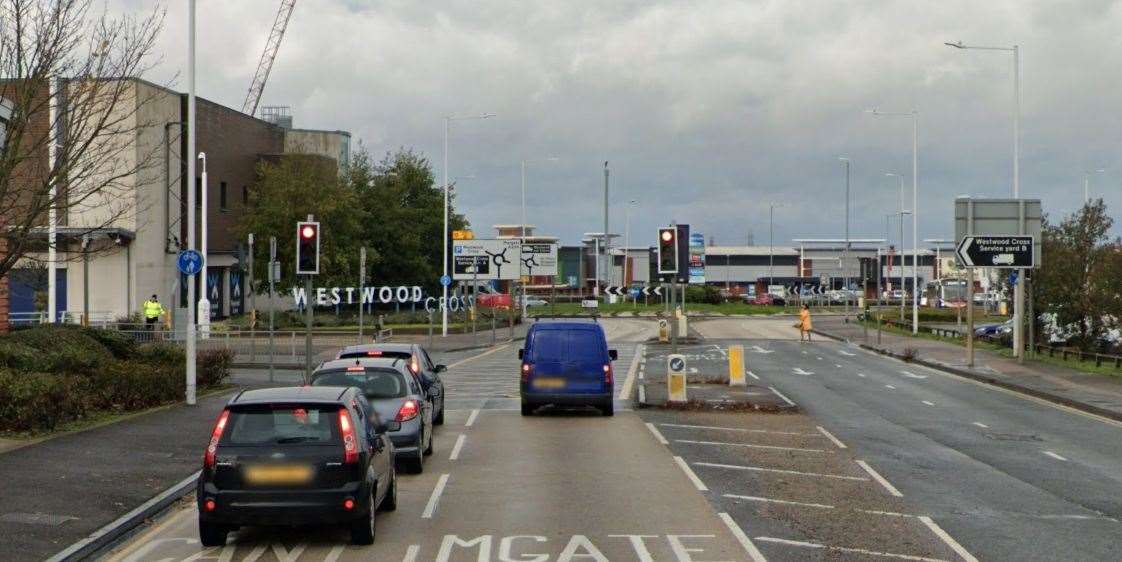 Emergency services were called to the collision near Westwood Cross Shopping Centre in Broadstairs yesterday afternoon. Picture: Google