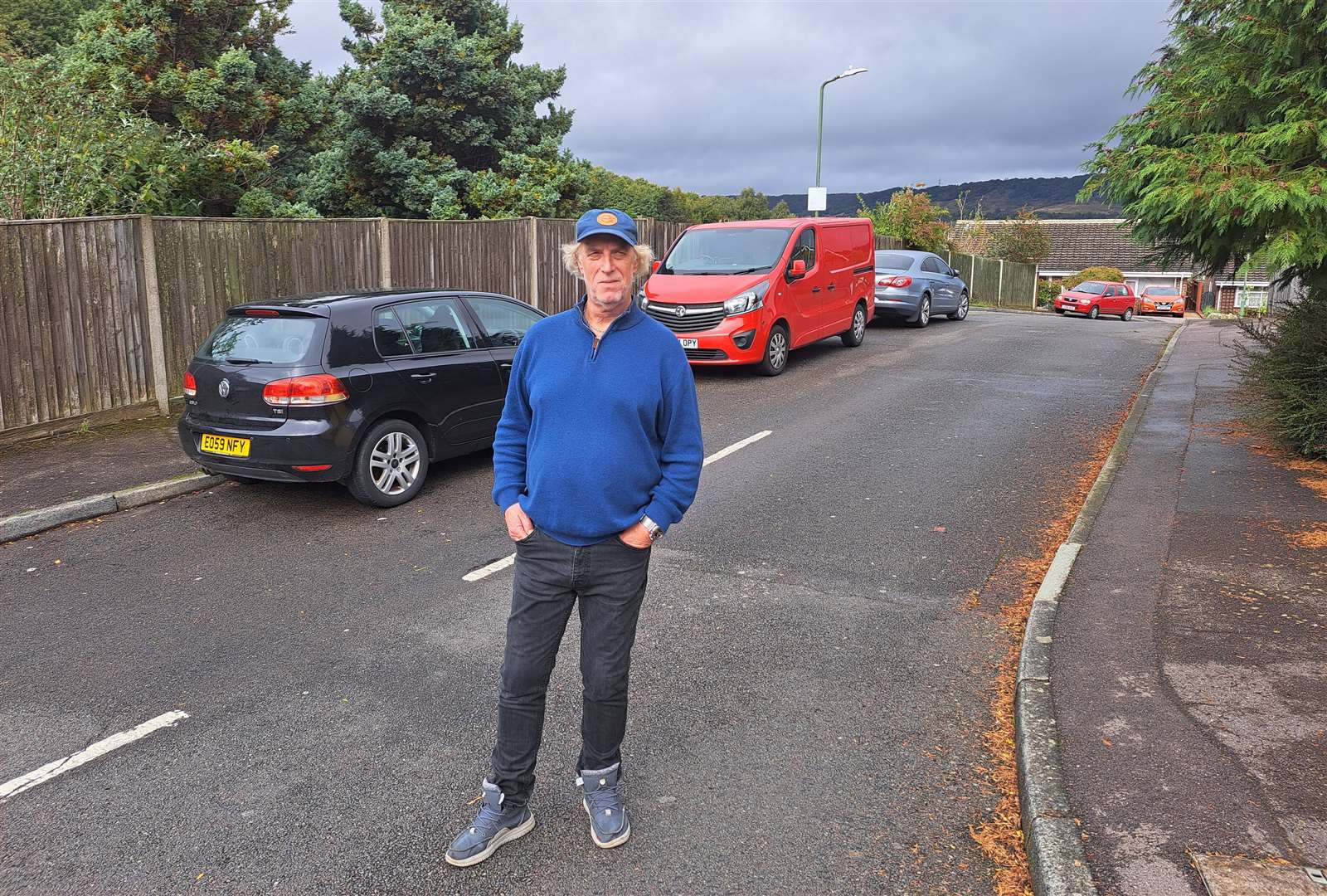 Tony Tullett on the corner entry to Becksbourne Close which is regularly clogged up with parked vehicles