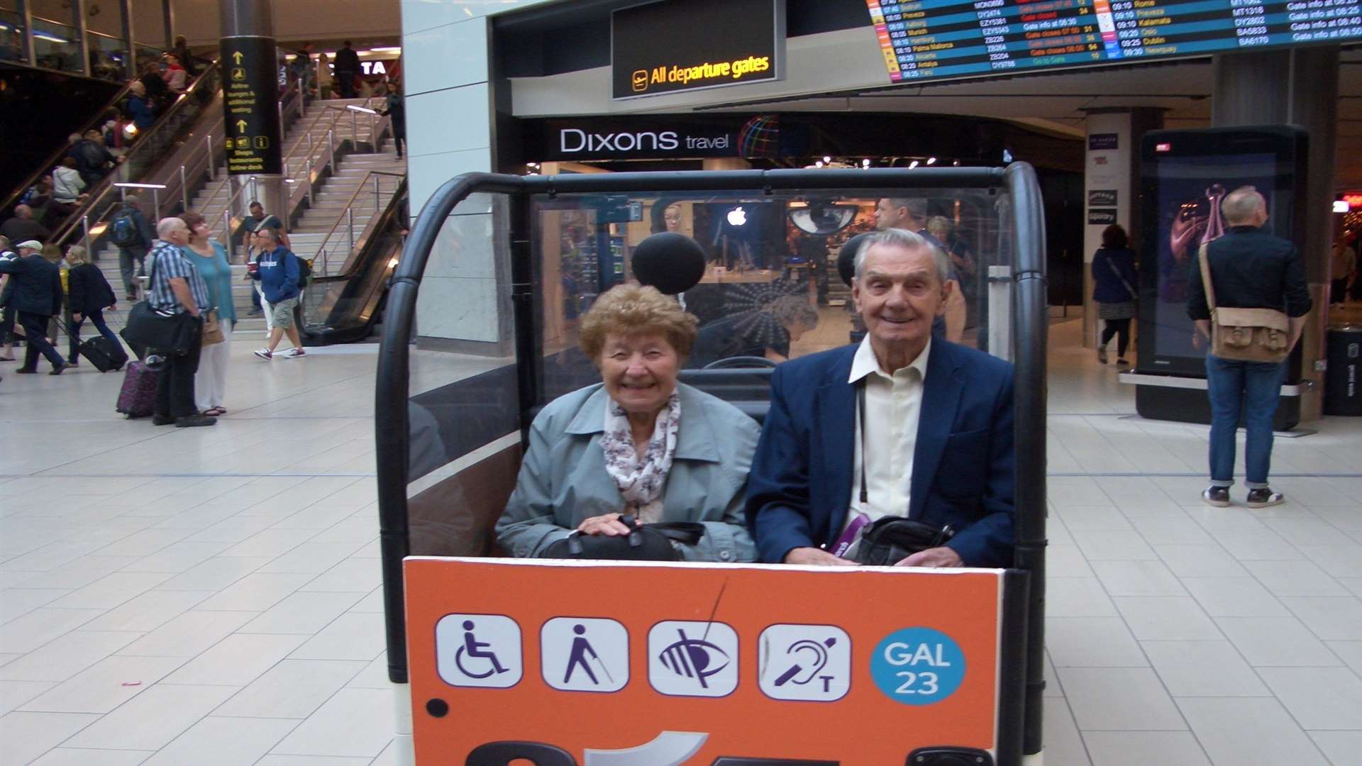 Madge and Charlie at Gatwick before their 2,000 mile journey