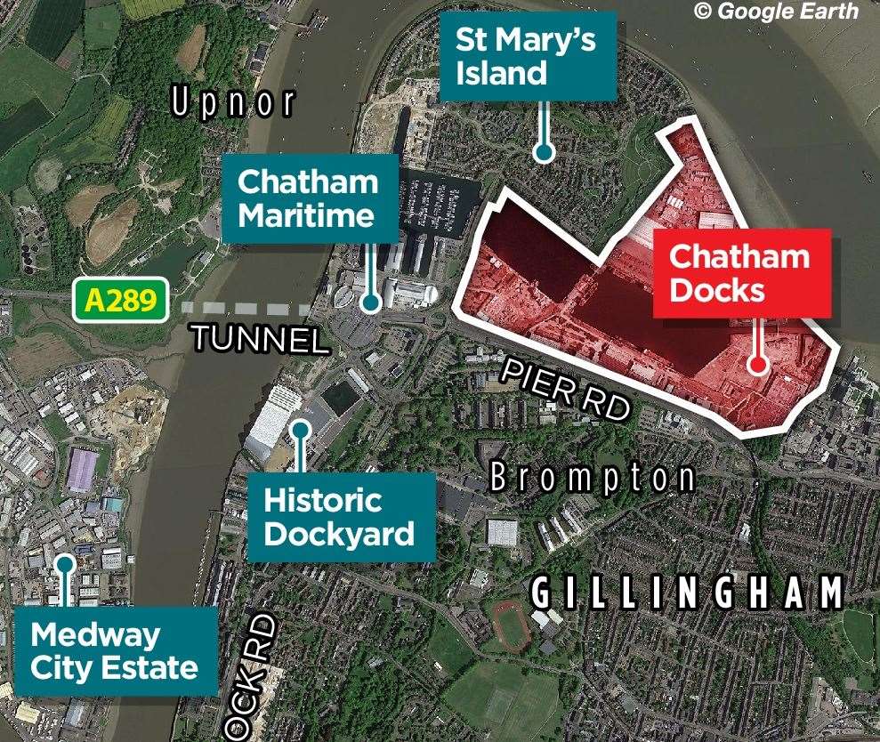 Map showing where Chatham Docks is