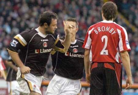 Andy Reid celebrates Charlton's goal. Picture: MATT WALKER