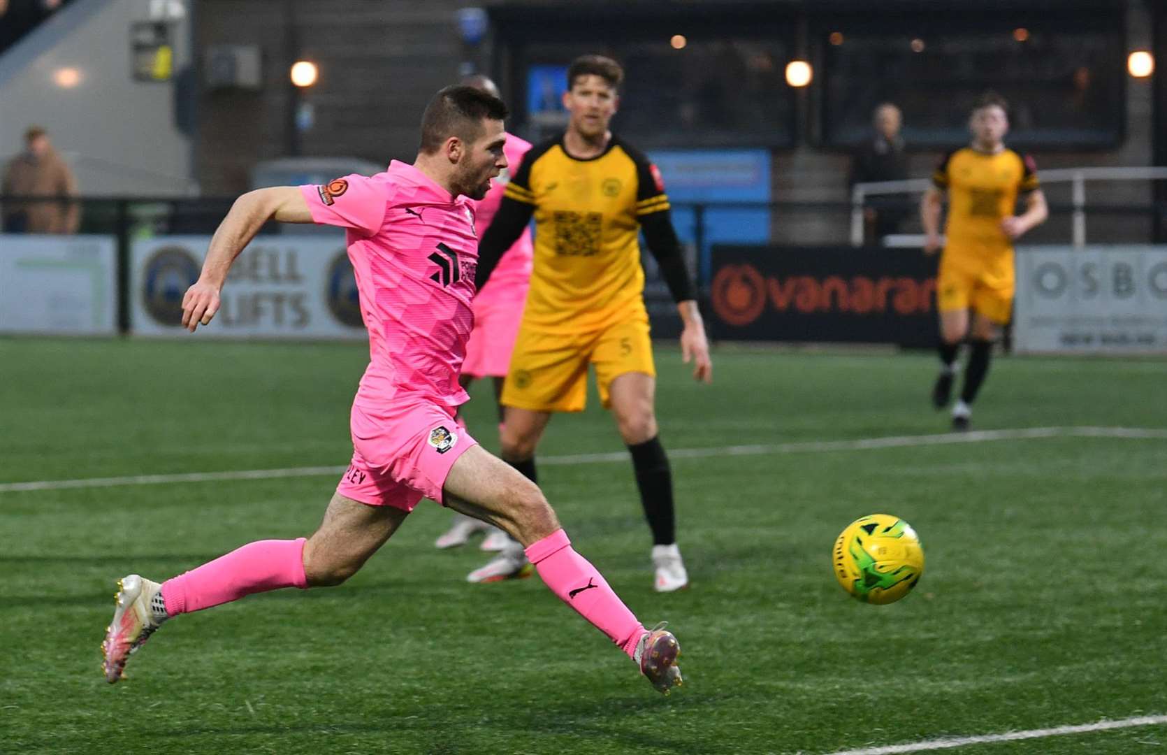 Danny Leonard scores Dartford's third goal against Cray Wanderers. Picture: Keith Gillard