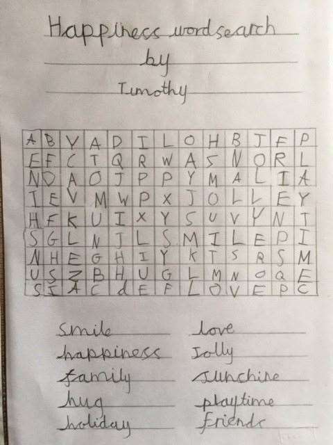 The word search that Timothy Madders sent the Queen (Jo Madders/PA)