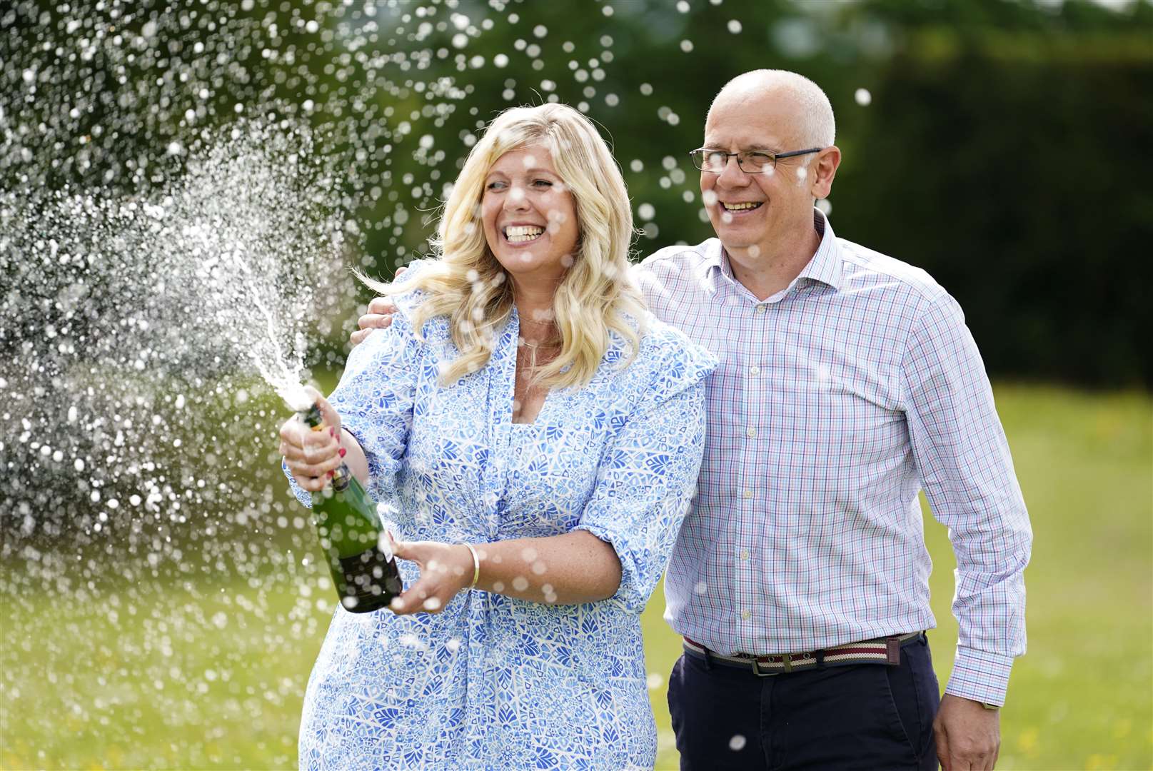 Joe and Jess Thwaite, from Gloucestershire, celebrate (Andrew Matthews/PA)