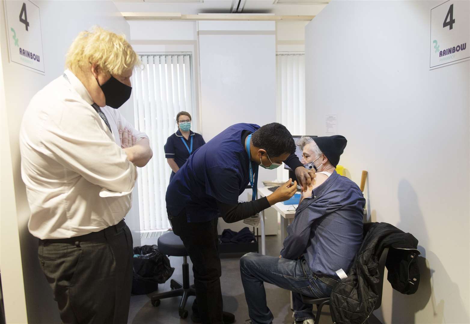 Prime Minister Boris Johnson during a visit to a Covid vaccination centre in Milton Keynes (Geoff Pugh/Daily Telegraph) 