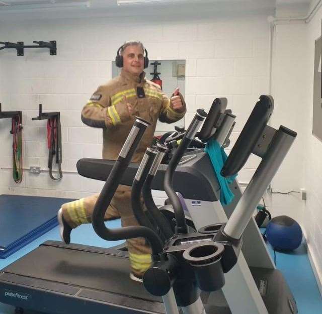 Eastchurch firefighter Craig Mulder is in trainiing to walk half a marathon in full gear to raise money for the Fire Fighters Charity. Picture: Craig Mulder (49109312)