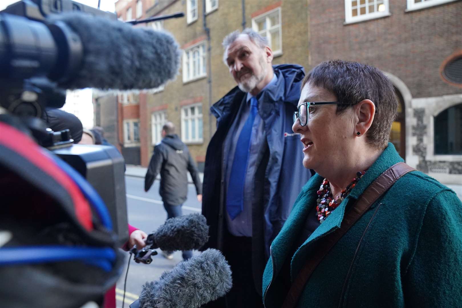 Kevin Courtney and Mary Bousted, joint general secretaries of the National Education Union, speak to the media outside the Department for Education in London before last-ditch talks with Education Secretary Gillian Keegan (Jonathan Brady/PA)