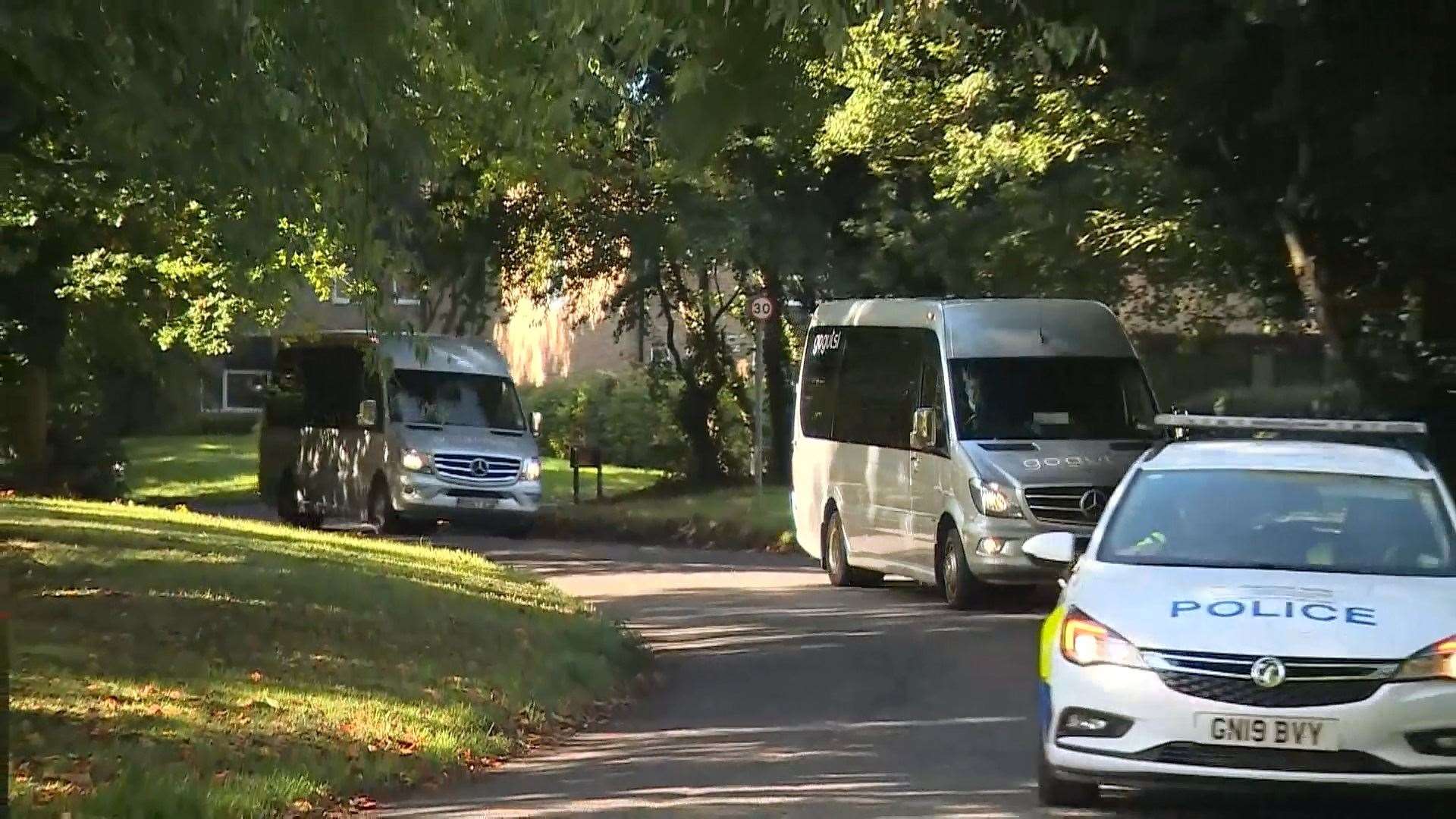 The jury and court officials arrive for a site visit in New Ash Green for the Sarah Wellgreen murder trial (18304989)