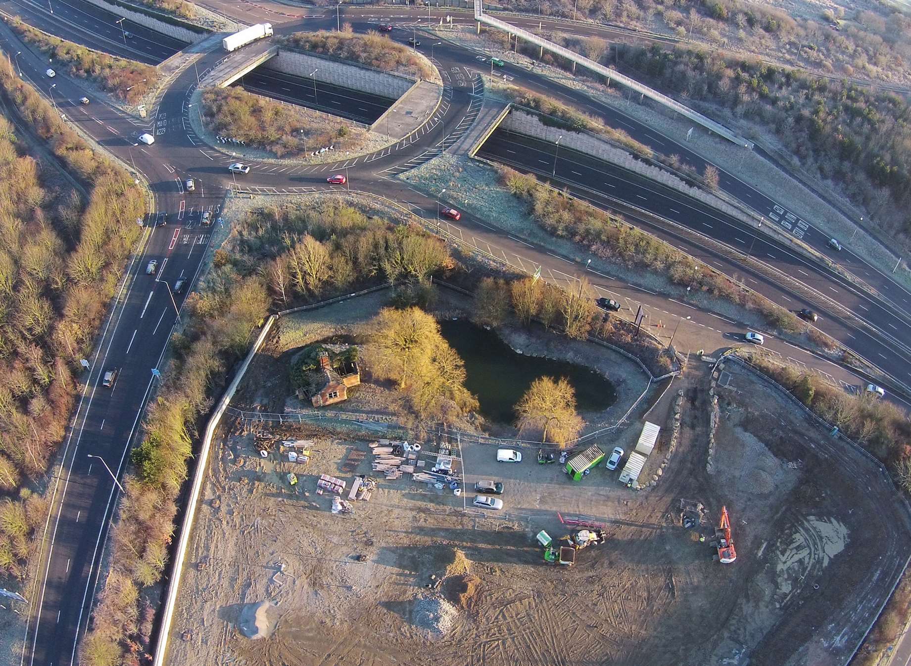 Building work has begun on the site off the A229 - on the right is the M20
