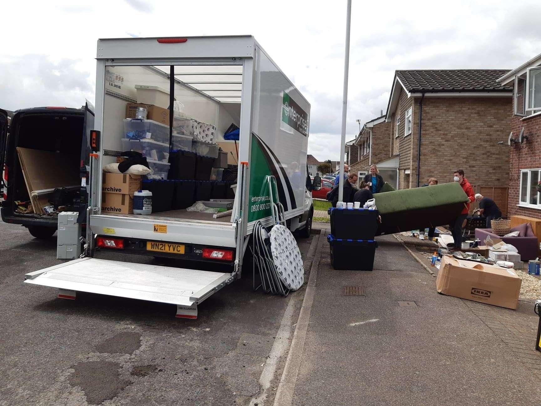 New soft furnishings and photo frames were inside a truck and were being taken inside